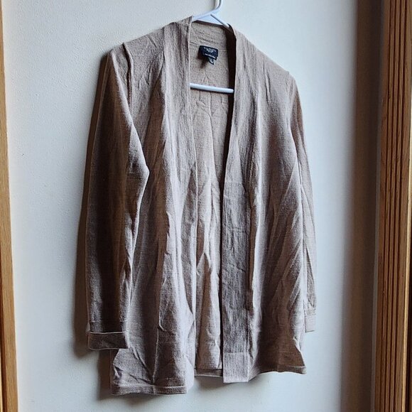Talbots Taupe 100% Pure Italian Merino Wool Open Cardigan Size Petite Sm… - Picture 3 of 12